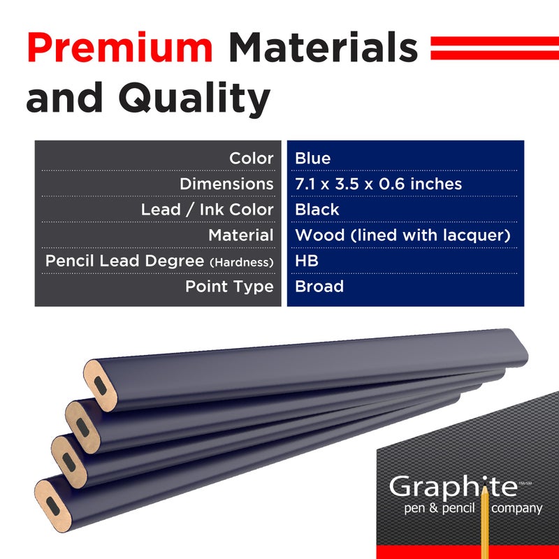 GRAPHITE Hard Lead Carpenter Pencil #2 Lumber Pencil (1) Pack of 12 PCS - Industrial Pencil Wood Flooring Marker for Wood Working Tools Marking & Concrete Marking - Blue - Image 2